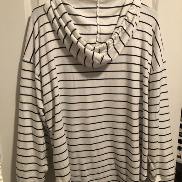 Striped White and Black Women's Hoodie Sweater - Picture 2 of 3